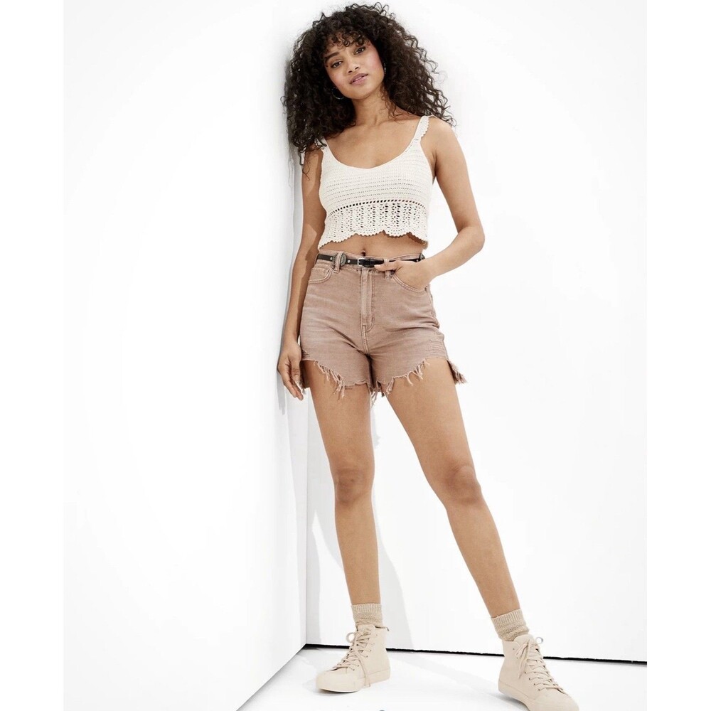 NWT American Eagle Highest Rise Mom Distressed Brown Shorts Size 10 / 30 NEW